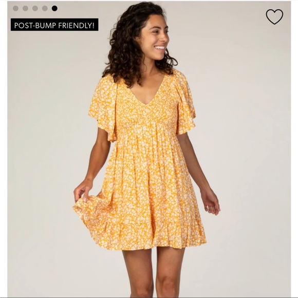 Maternity yellow ruffle smocked dress, size large - Picture 3 of 12